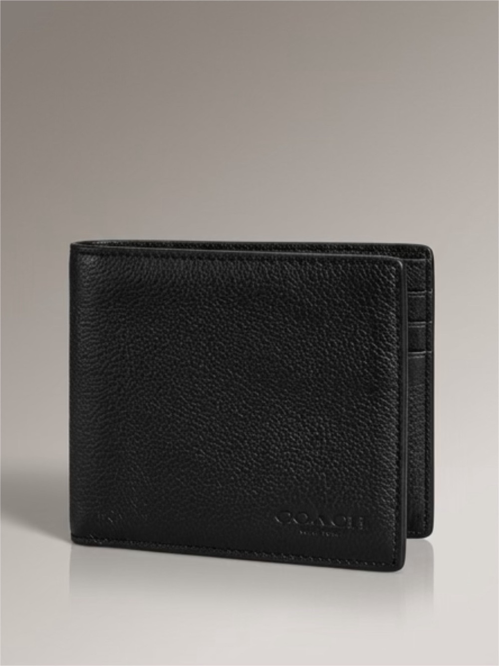 Coach Black Pebbled Leather Bi-Fold Wallet